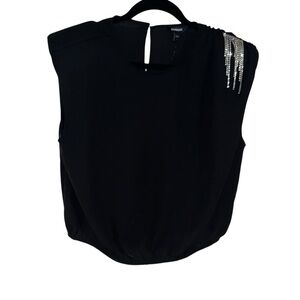 Vintage 90s y2k Express Black Sleeveless Blouse Rhinestones Embellishment L NWT